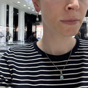 925 Sterling Silver Blue Topaz / Aquamarine Pear Necklace & Earrings Set